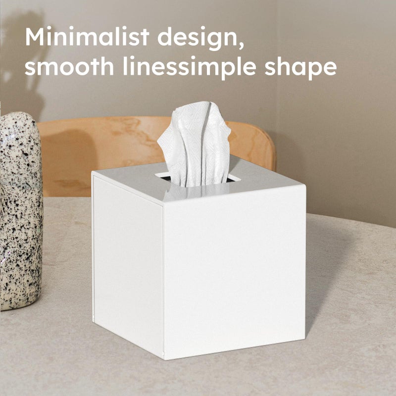 FEMELI Tissue Box Cover,Square Acrylic Tissues Paper Holder for Bathroom Bedroom Office,White - Image 4